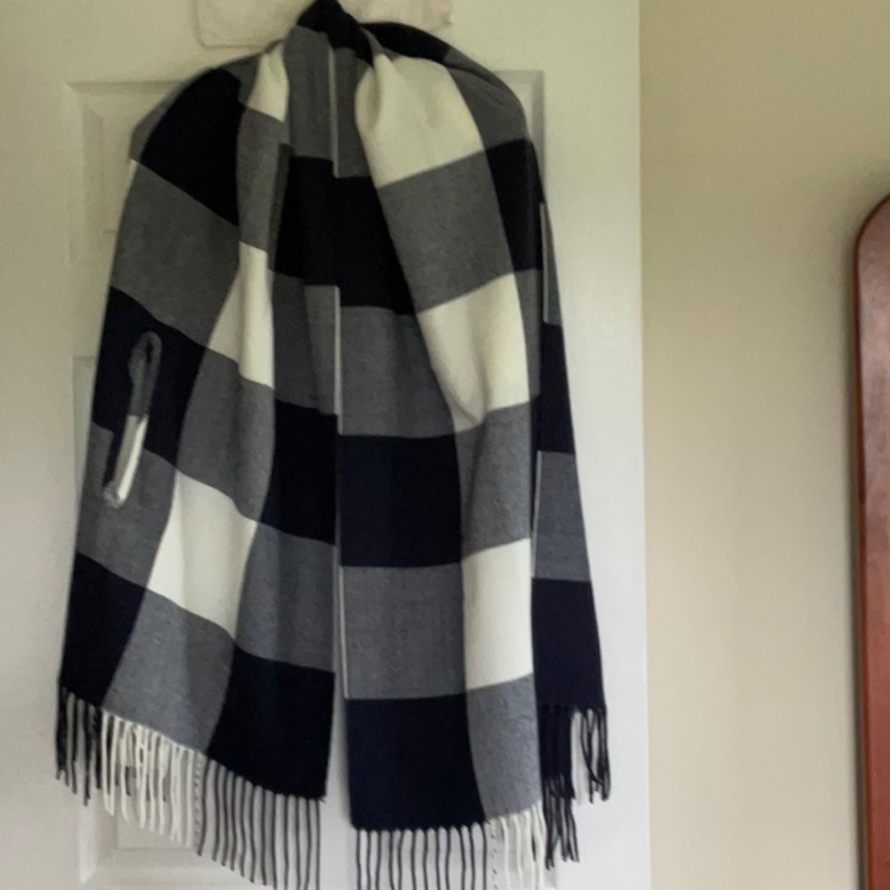 J.Crew navy and white wrap.  It has arm openings.